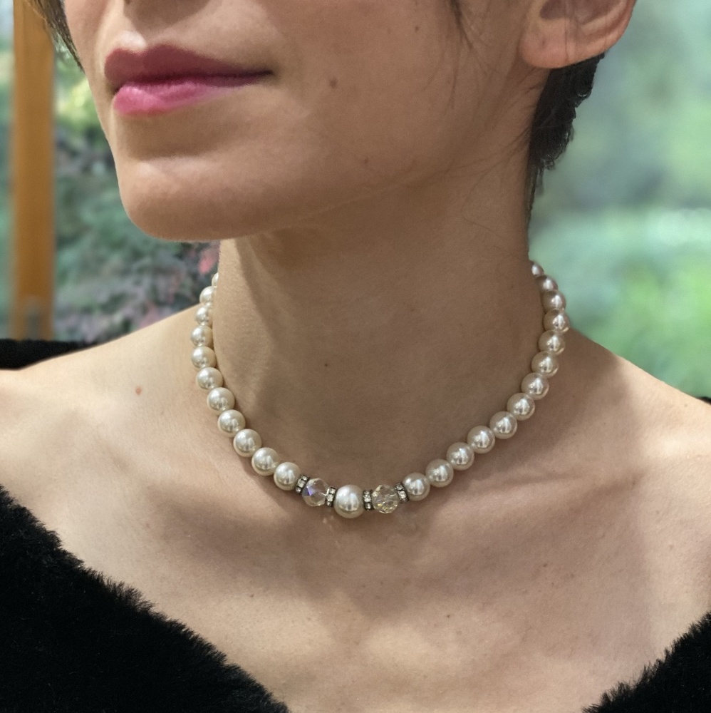 Vintage 50s Pearl & Crystal Choker